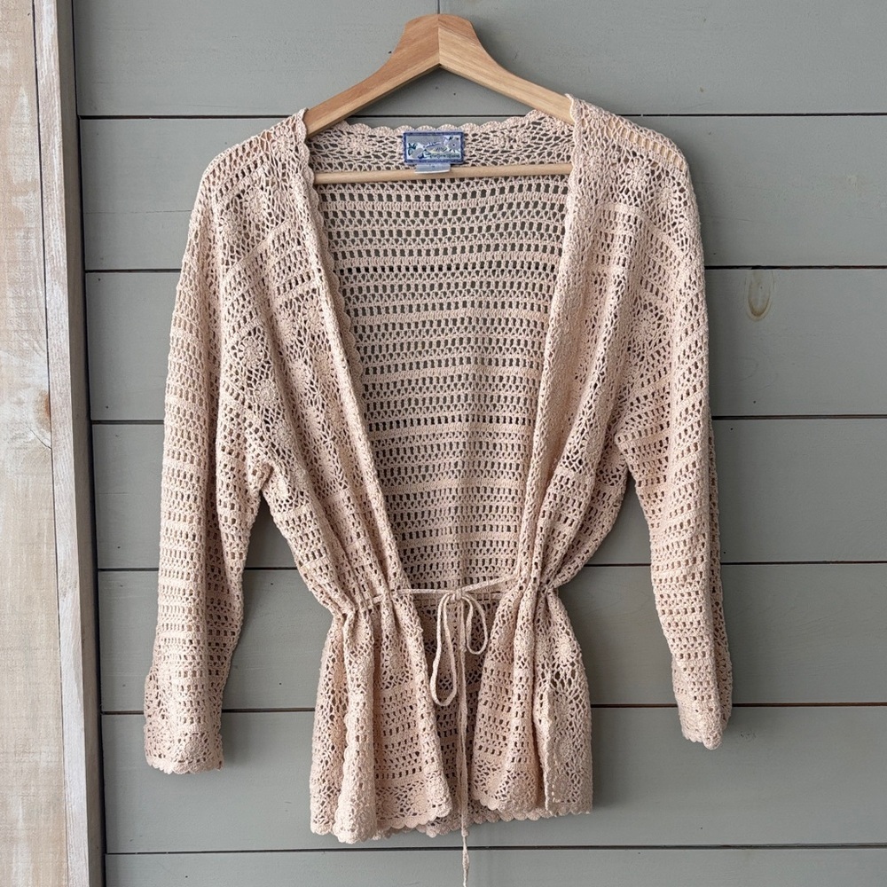 🌿 April Cornell Crochet Tie-Front Cardigan